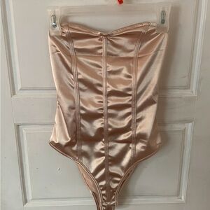 Elegant Satin Bodysuit in Champagne